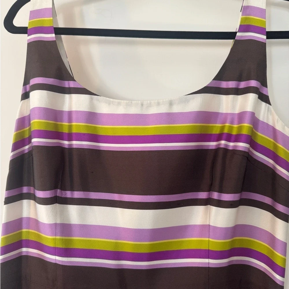 Kate Spade New York Striped Silk Shift Dress Size 10 Purple Brown Chartreuse